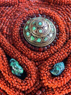 TURQUOISE and CORAL Vintage Handmade Beaded Crossbody Bag - OOAK